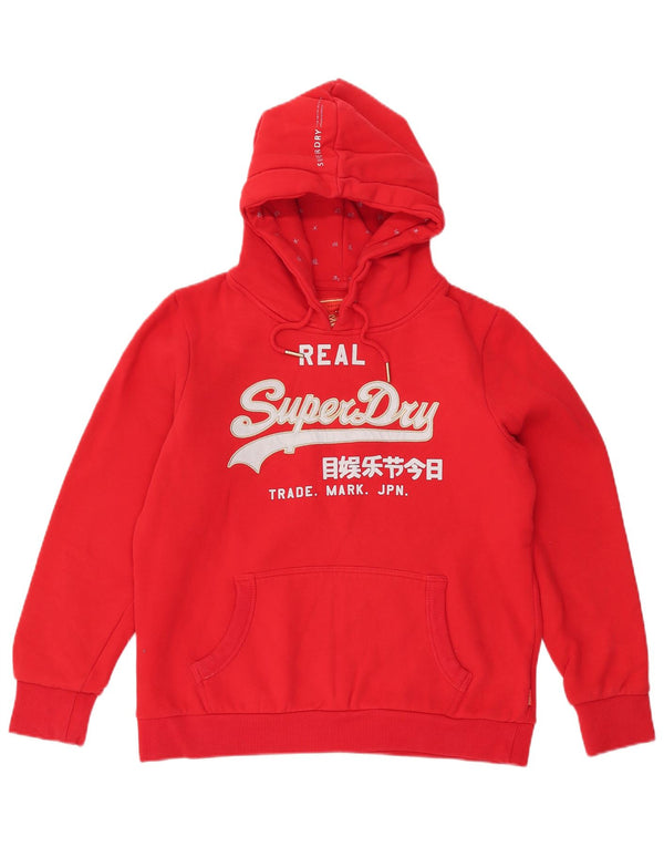 SUPERDRY Damski sweter z kapturem z grafiką UK 16, duży, czerwony, bawełniany