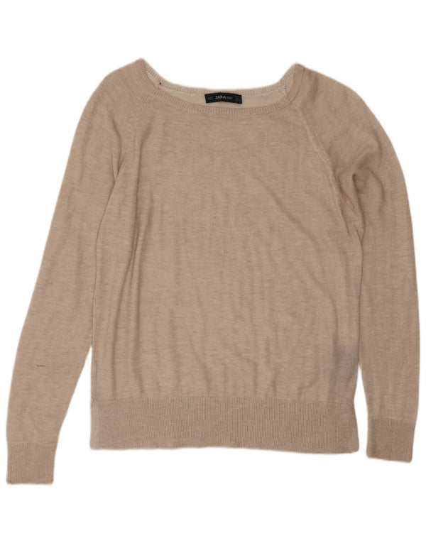 Sweter damski Zara z dekoltem w łódkę UK 10 Small Beżowa wiskoza