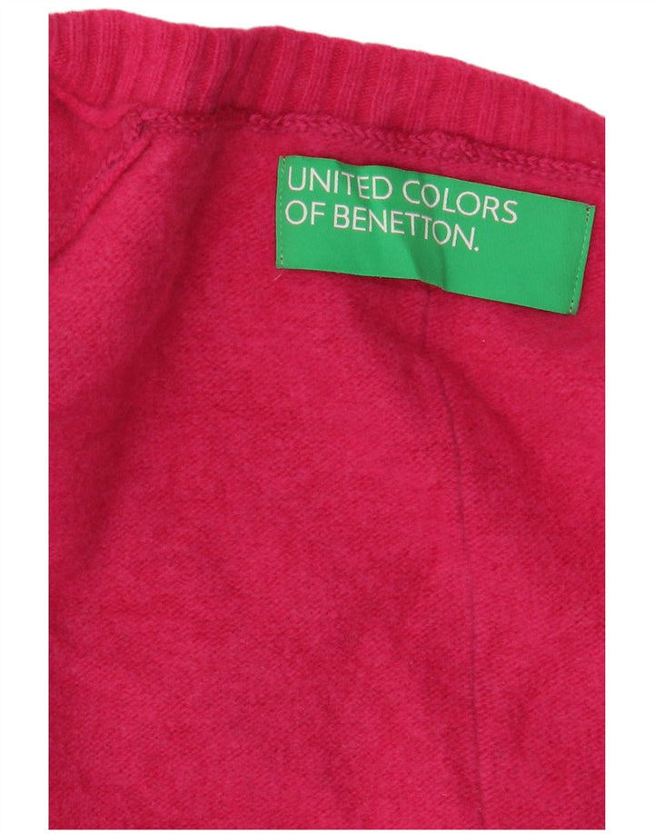 Sweter damski Benetton z dekoltem w kształcie litery V, UK 16, duży różowy