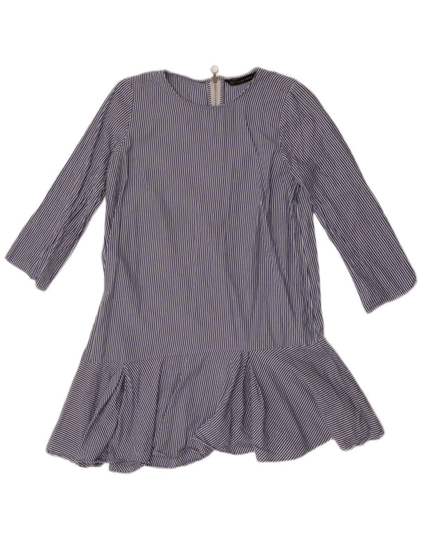 Damska sukienka z obniżonym stanem i rękawami 3/4 Zara UK 14, bawełniana w kolorze średniego niebieskiego w prążki