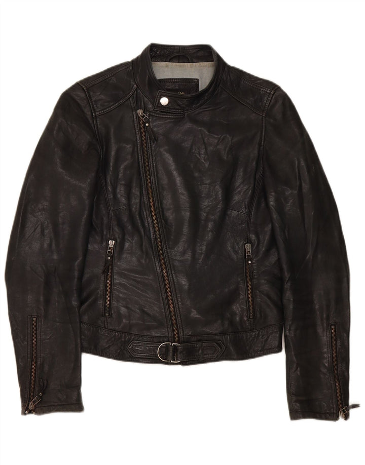 Kurtka skórzana damska Massimo Dutti Biker UK 10, mała czarna