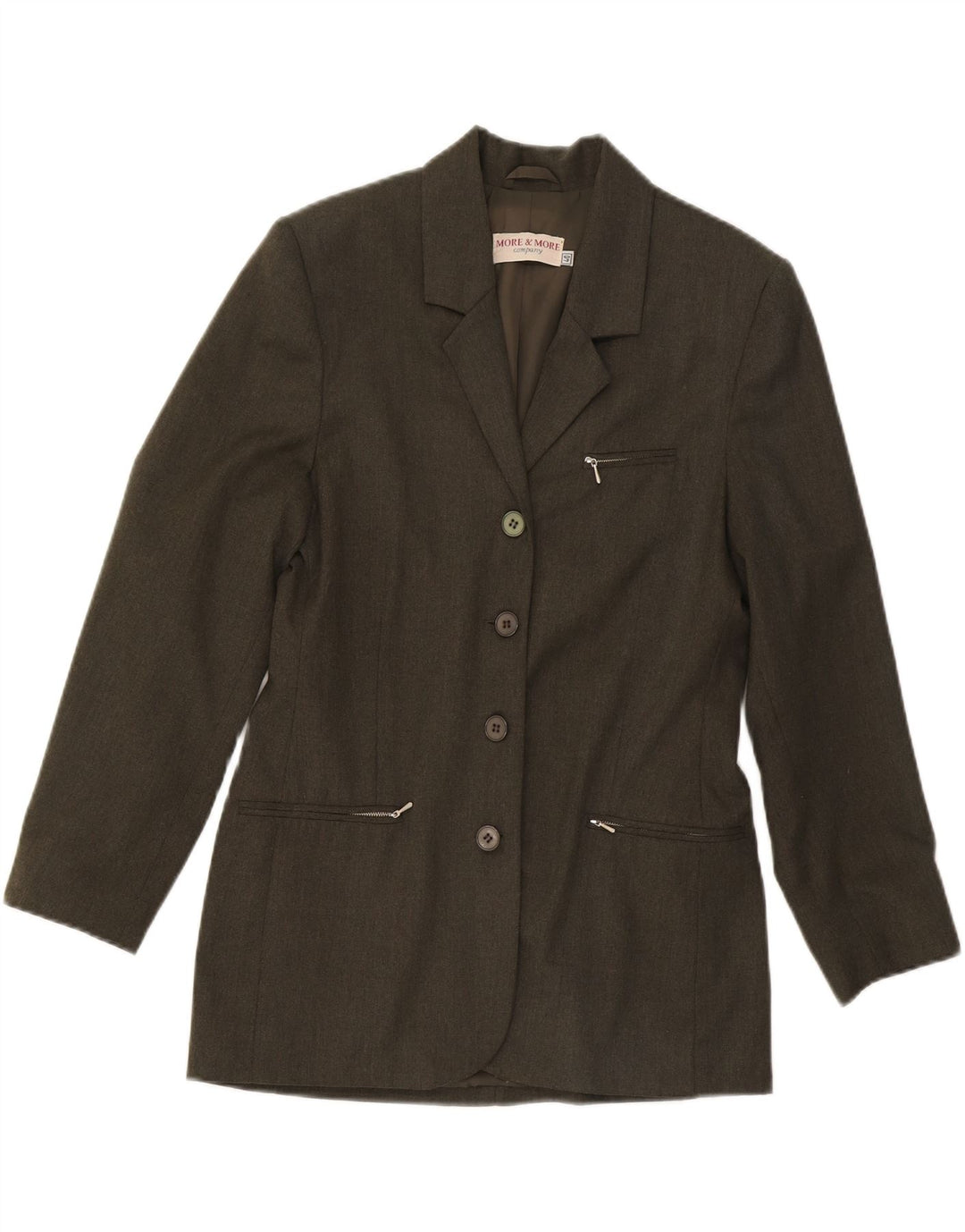 WIĘCEJ Damska marynarka zapinana na 4 guziki, EU 40, średni poliester khaki