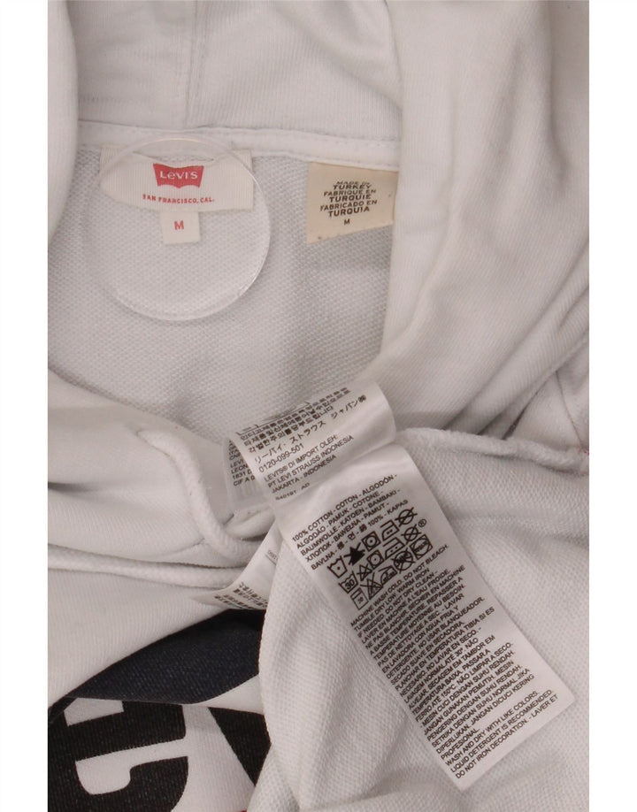 LEVI'S Womens Graphic Oversized Hoodie Jumper UK 14 Medium White Cotton Vintage Levi's and Second-Hand Levi's from Messina Hembry 