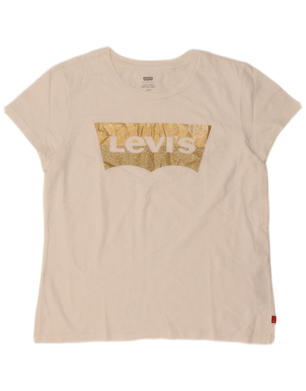 Damska koszulka z grafiką Levi's Top UK 16, duża, biała bawełna