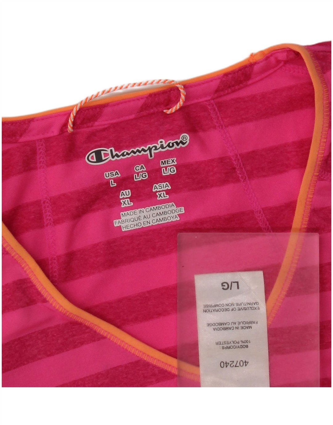 T-shirt damski Champion UK 16, duży, różowy, poliestrowy w paski