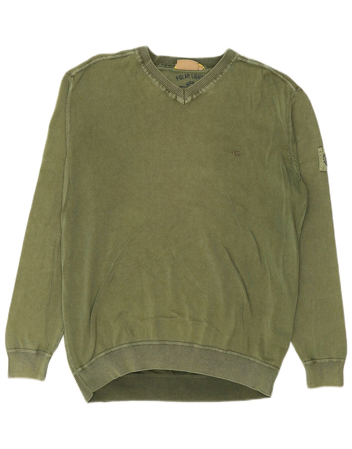 CAMEL ACTIVE Męski sweter z dekoltem w kształcie litery V, duży, bawełniany khaki