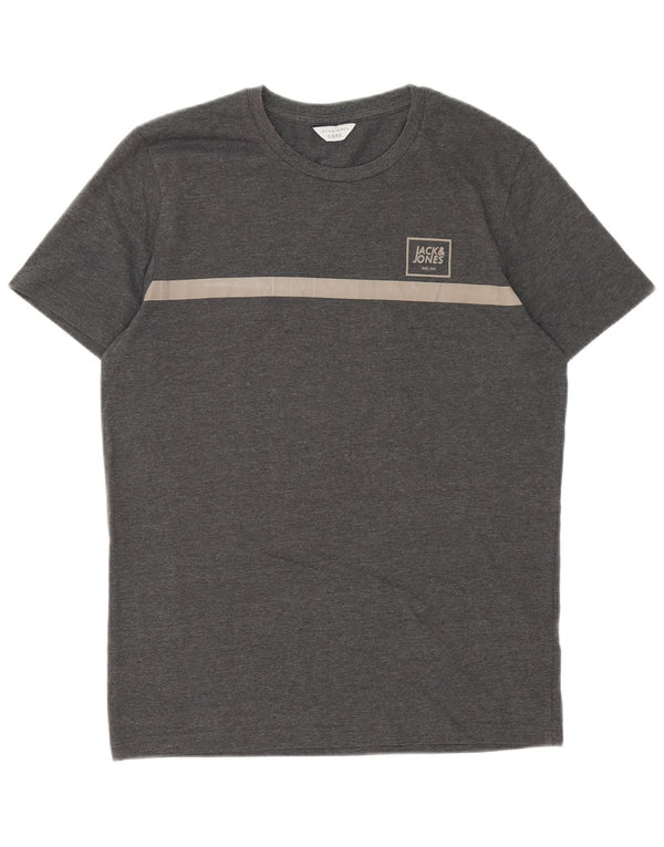 T-shirt męski Jack & Jones, mały, szary, bawełniany z blokami kolorów