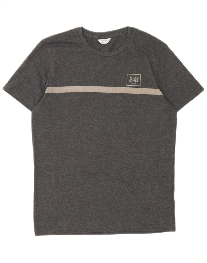 T-shirt męski Jack & Jones, mały, szary, bawełniany z blokami kolorów
