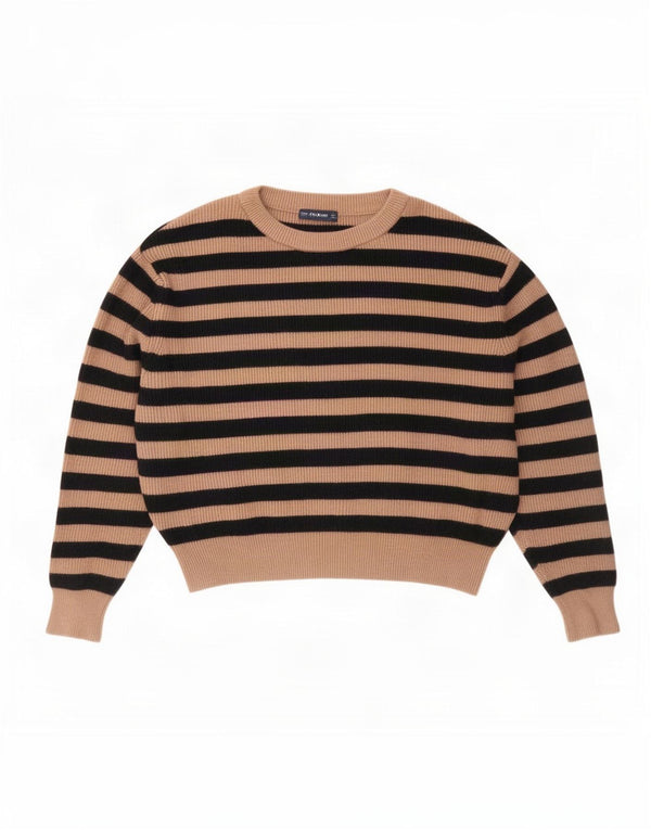 Damski sweter oversize z dekoltem w łódkę Zara UK 16, duże brązowe paski