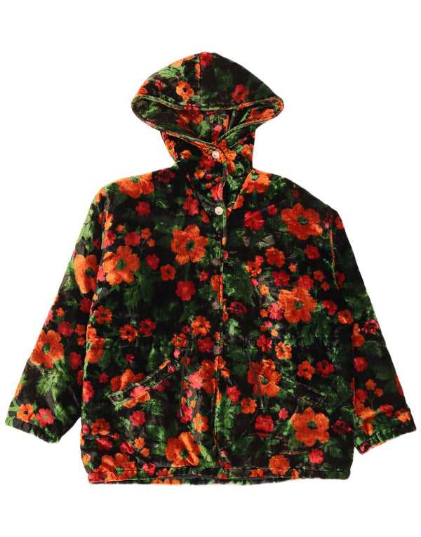 VINTAGE Womens Oversized Velvet Windbreaker Jacket UK 18 XL Black Floral