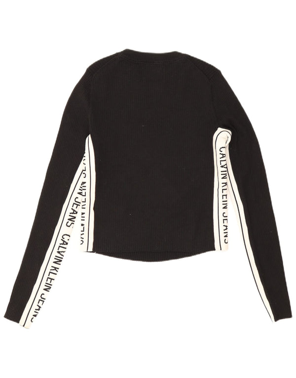 Damski top graficzny Calvin Klein z długim rękawem, UK 10, mały, czarny, z blokami kolorów