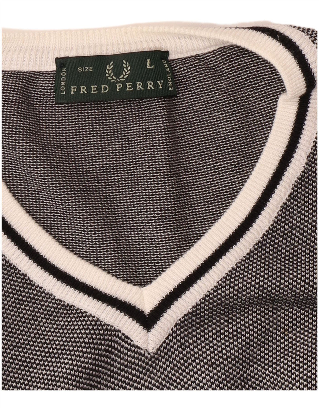 Męski sweter Fred Perry z dekoltem w kształcie litery V, duży, czarny, z blokami kolorów