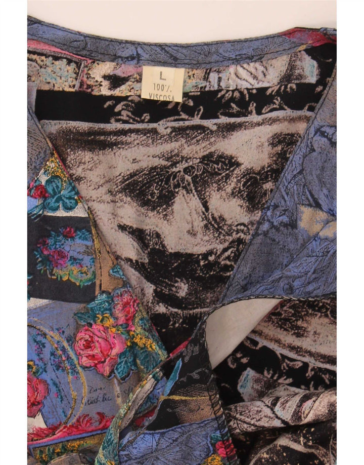 Damska bluzka koszulowa w stylu vintage UK 16, duża, wielobarwna patchworkowa