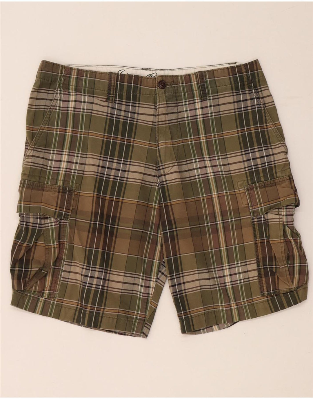 Męskie spodenki cargo EDDIE BAUER W35, duże, bawełniane w kratę khaki