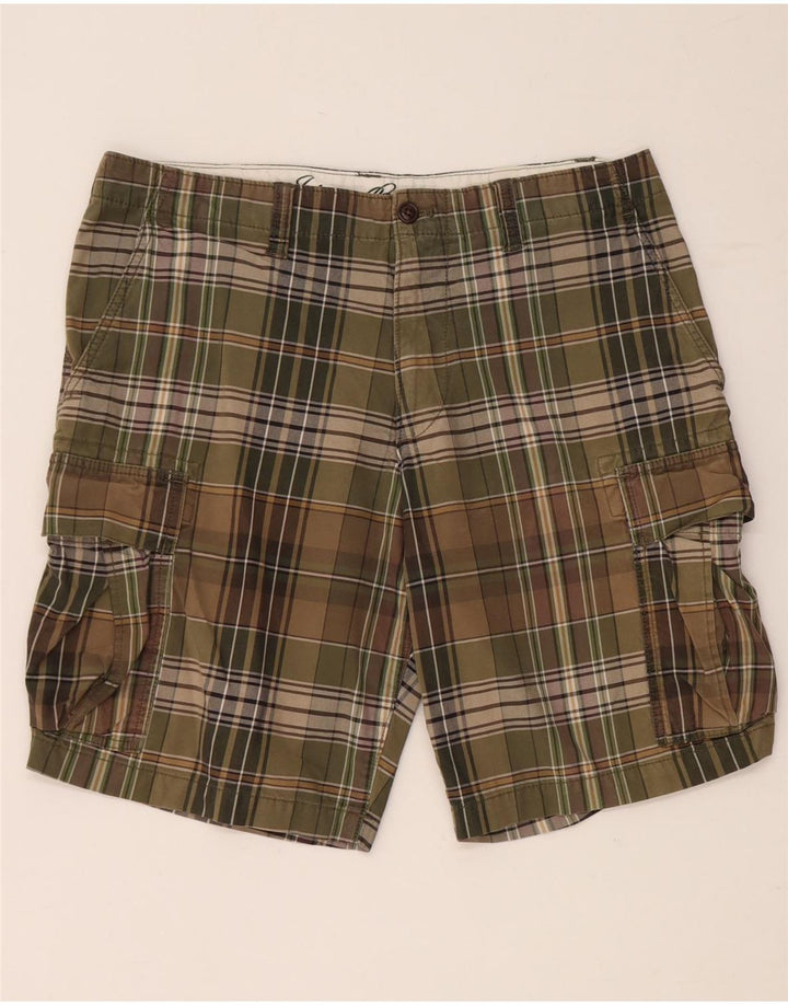 Męskie spodenki cargo EDDIE BAUER W35, duże, bawełniane w kratę khaki