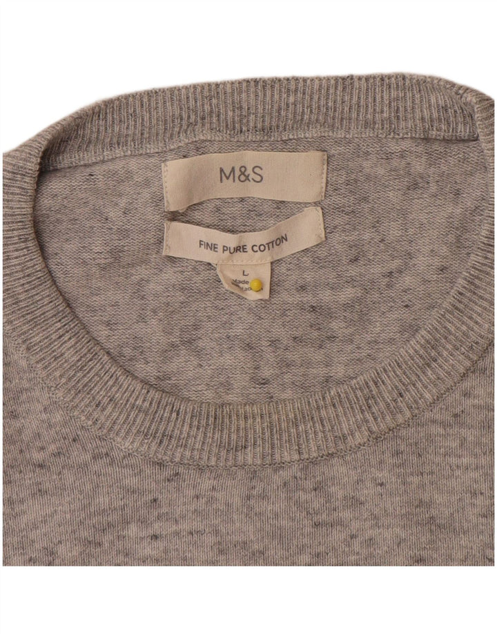 Marks & Spencer Męski sweter z okrągłym dekoltem, duży, szary, bawełniany w plamki