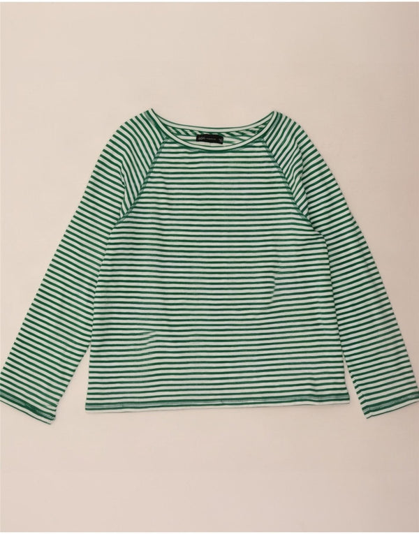 Marks & Spencer Damski top z długim rękawem, UK 18 XL, zielony, bawełniany w paski