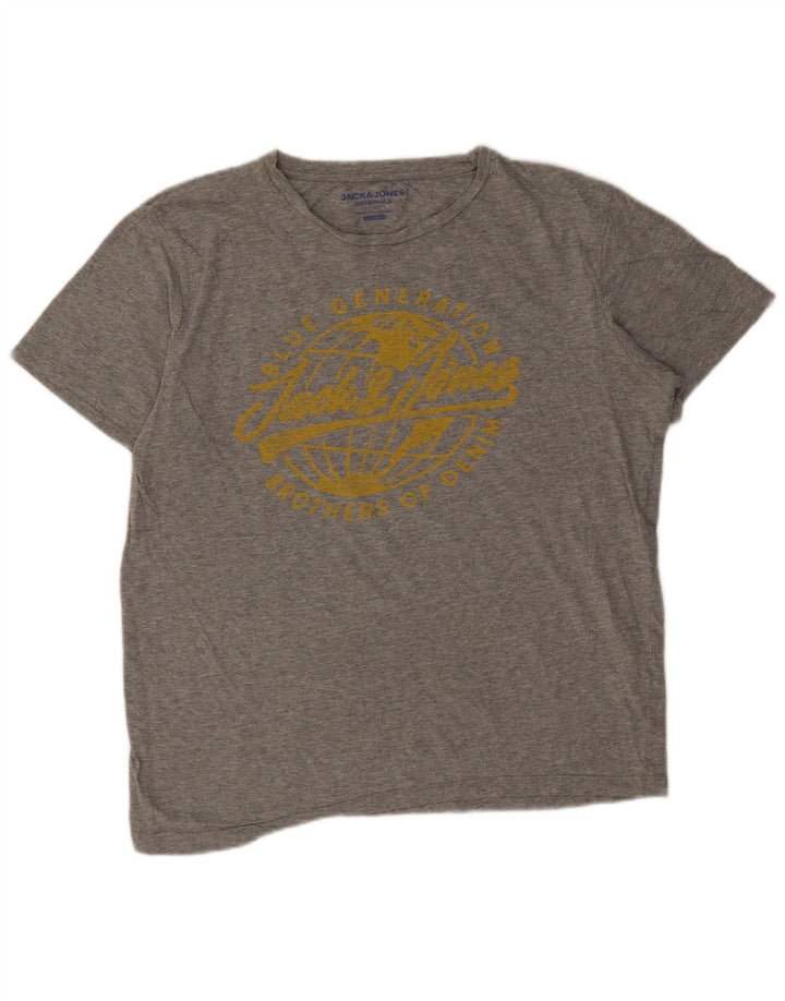 Męski T-shirt z grafiką Jack & Jones o regularnym kroju, średnioszary, nakrapiany