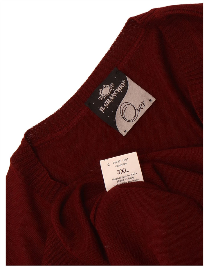 Il Granchio Męski sweter z dekoltem w kształcie litery V, 3XL, wełniany w bordowe paski