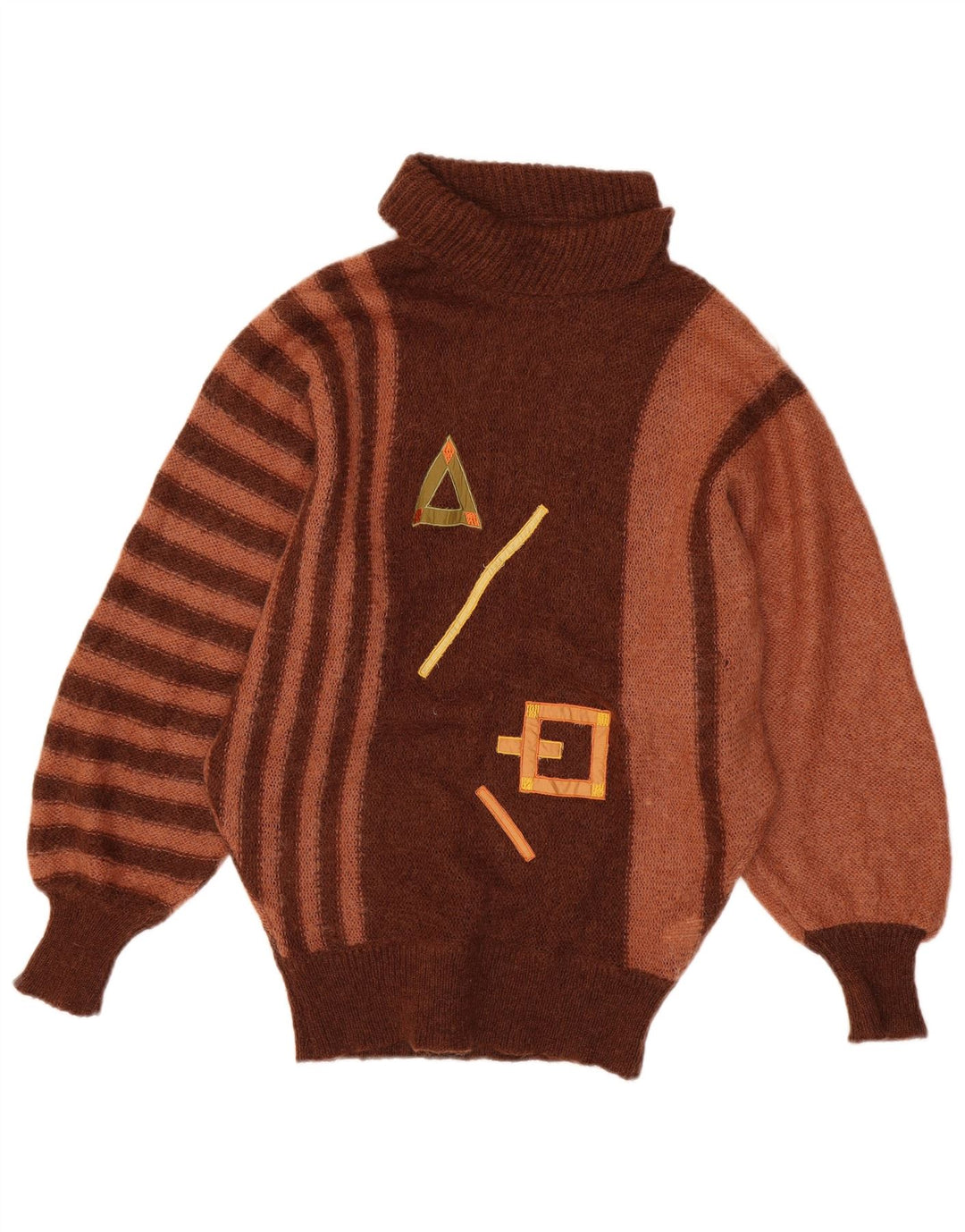 Sweter damski VINTAGE z wywijanym dekoltem UK 14, duże, brązowe moherowe paski