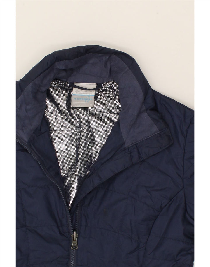 COLUMBIA Womens Padded Jacket UK 14 Medium Navy Blue Polyester Vintage Columbia and Second-Hand Columbia from Messina Hembry 