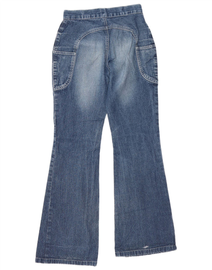 Vintage damskie jeansy rozkloszowane UK 8 małe W26 L31 niebieska bawełna