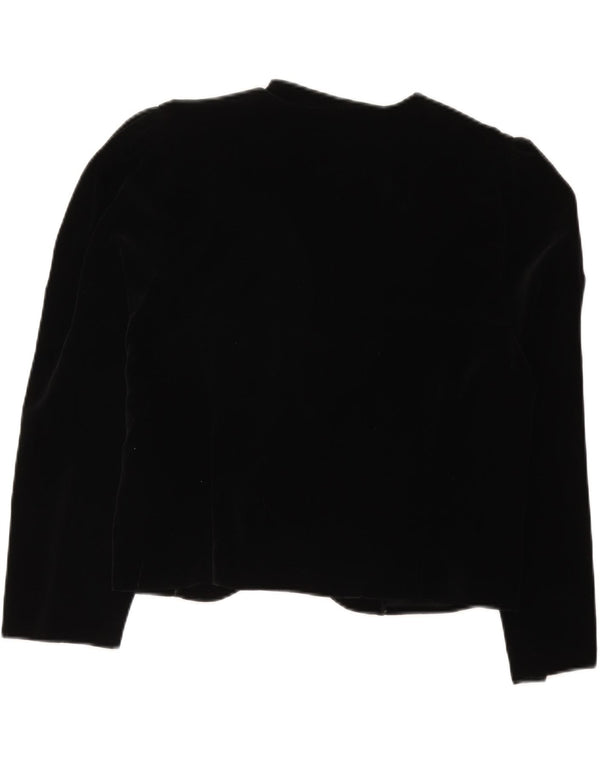 Vintage damska aksamitna marynarka typu Crop UK 16, duża, czarna, wełniana w kwiaty