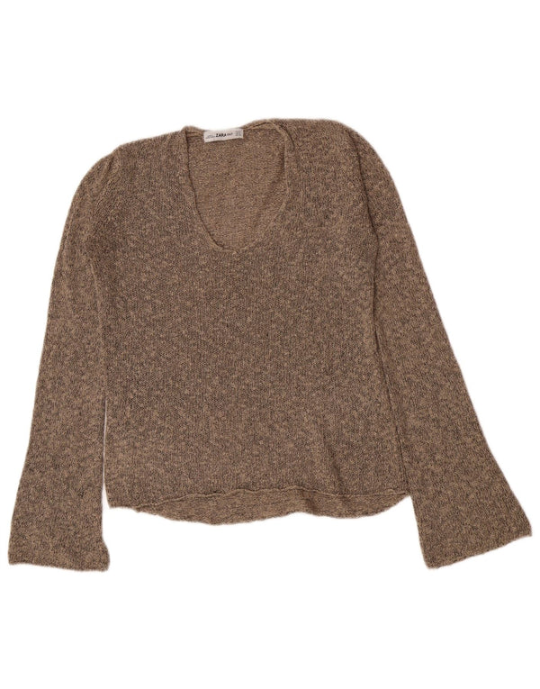 Sweter damski Zara z dekoltem w kształcie litery V, UK 10, mały brązowy