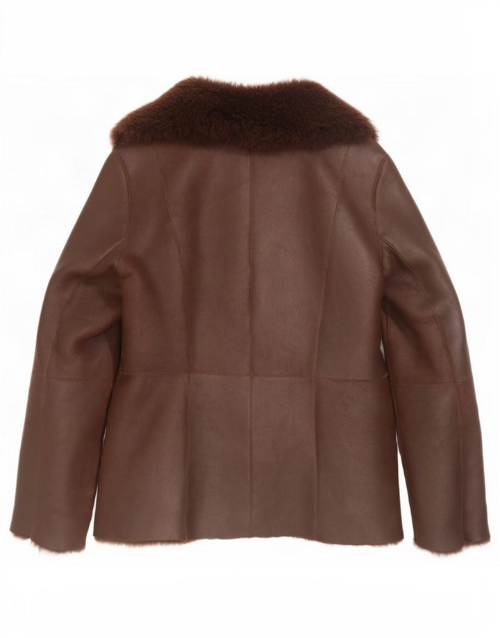 Damski płaszcz shearling Ashley Brooke UK 14, średniej wielkości brązowa skóra
