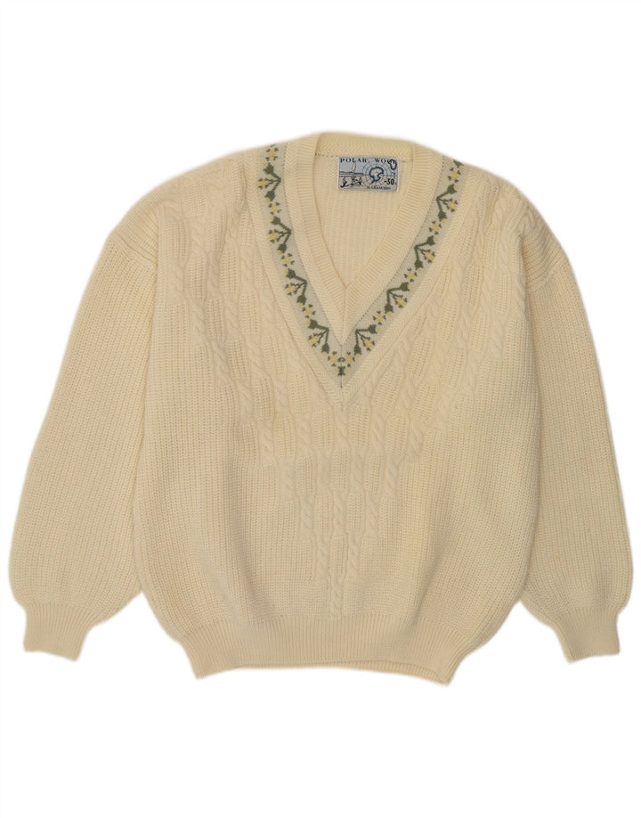 Il Granchio Męski sweter z dekoltem w serek XL Off White Floral Nowa wełna