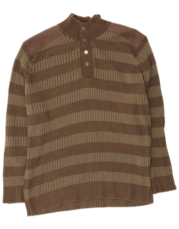 Vintage męski sweter zapinany na guziki XL w brązowe paski
