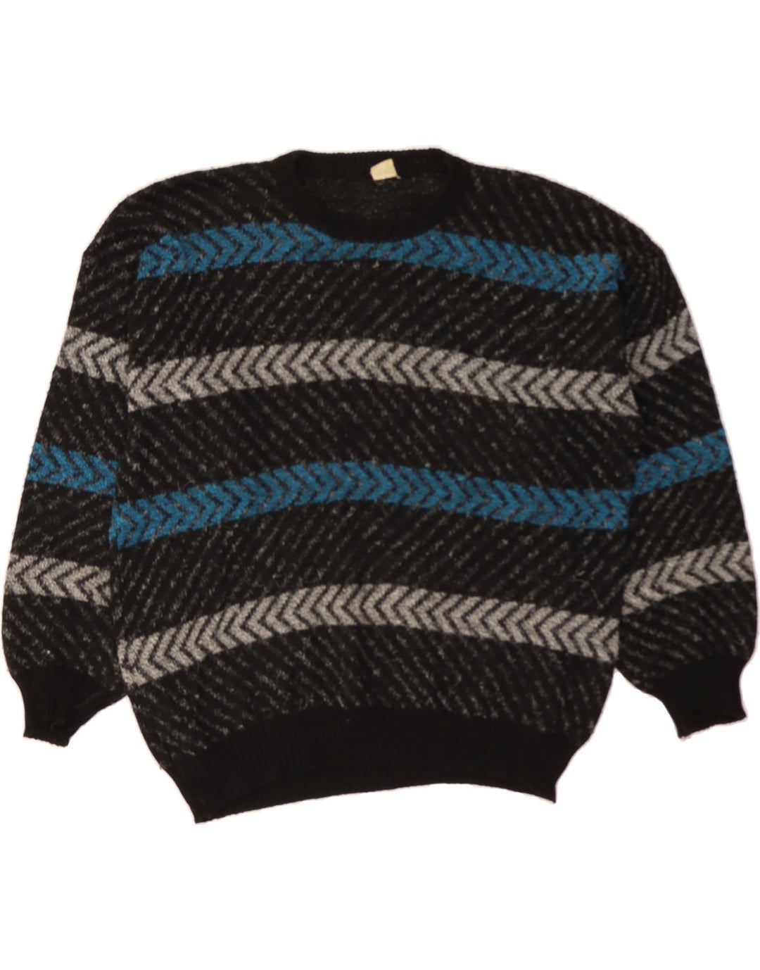 VINTAGE Mens Crew Neck Jumper Sweater XL Black Striped Vintage Vintage and Second-Hand Vintage from Messina Hembry 