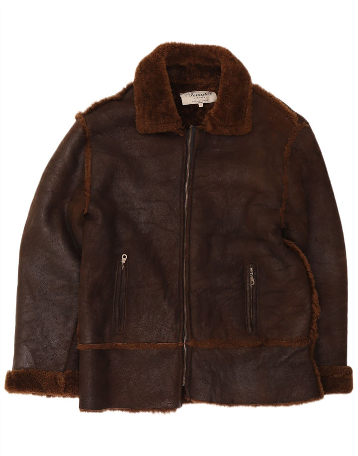 Vintage męska kurtka shearling IT 50 duża brązowa skóra
