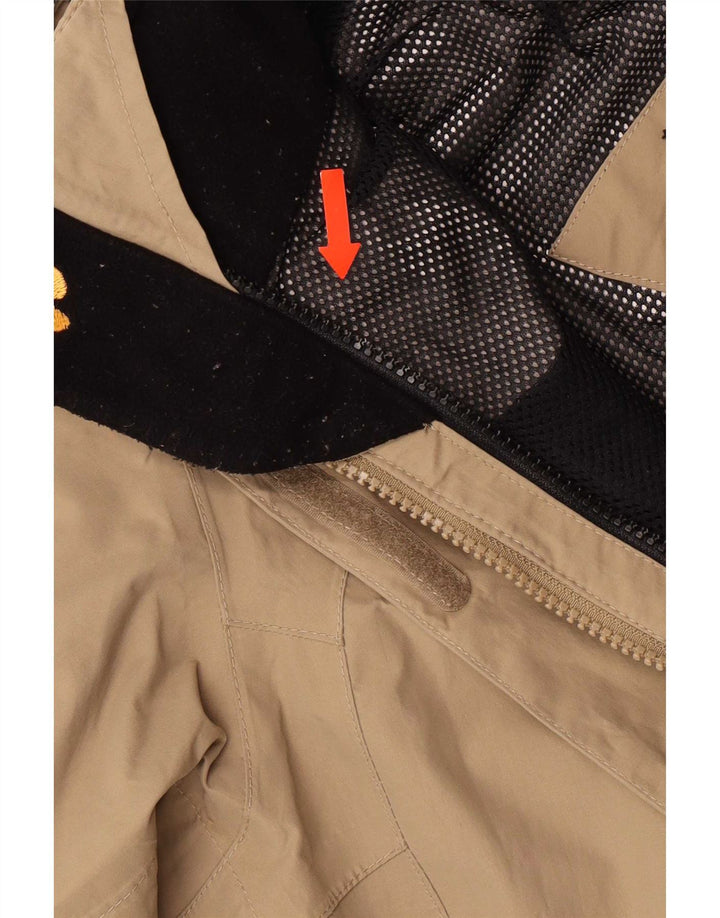 Damska kurtka przeciwdeszczowa z kapturem Jack Wolfskin UK 12/14 w kolorze średniego beżu