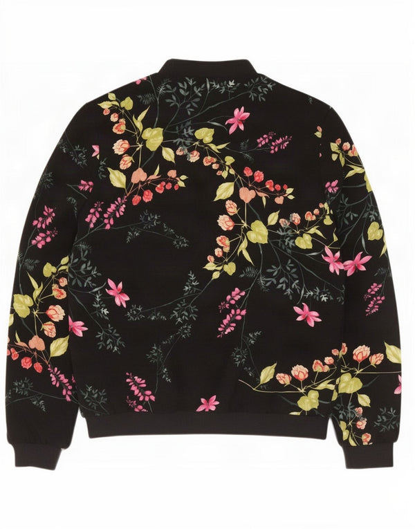 Marks & Spencer Damska kurtka bomberka oversize UK 10, mała, czarna, w kwiaty