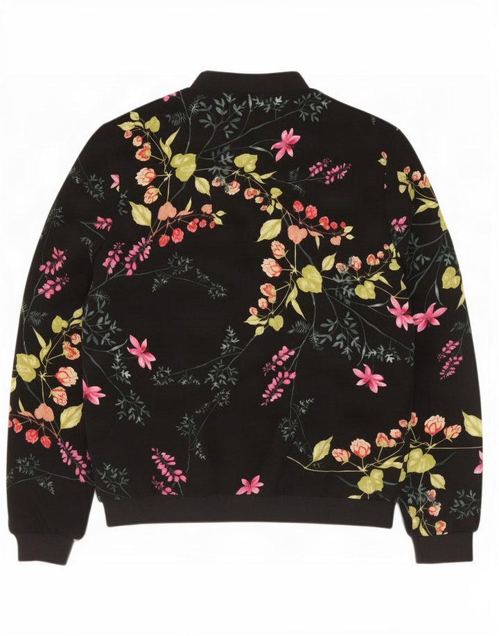 Marks & Spencer Damska kurtka bomberka oversize UK 10, mała, czarna, w kwiaty
