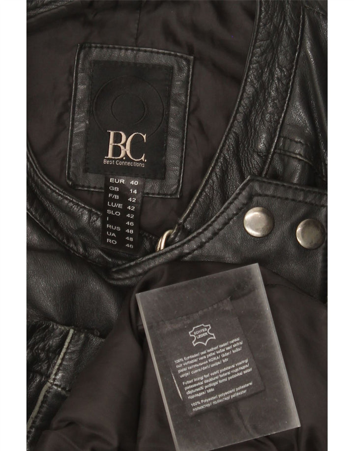 Vintage damska skórzana kurtka motocyklowa UK 14, duża czarna skóra