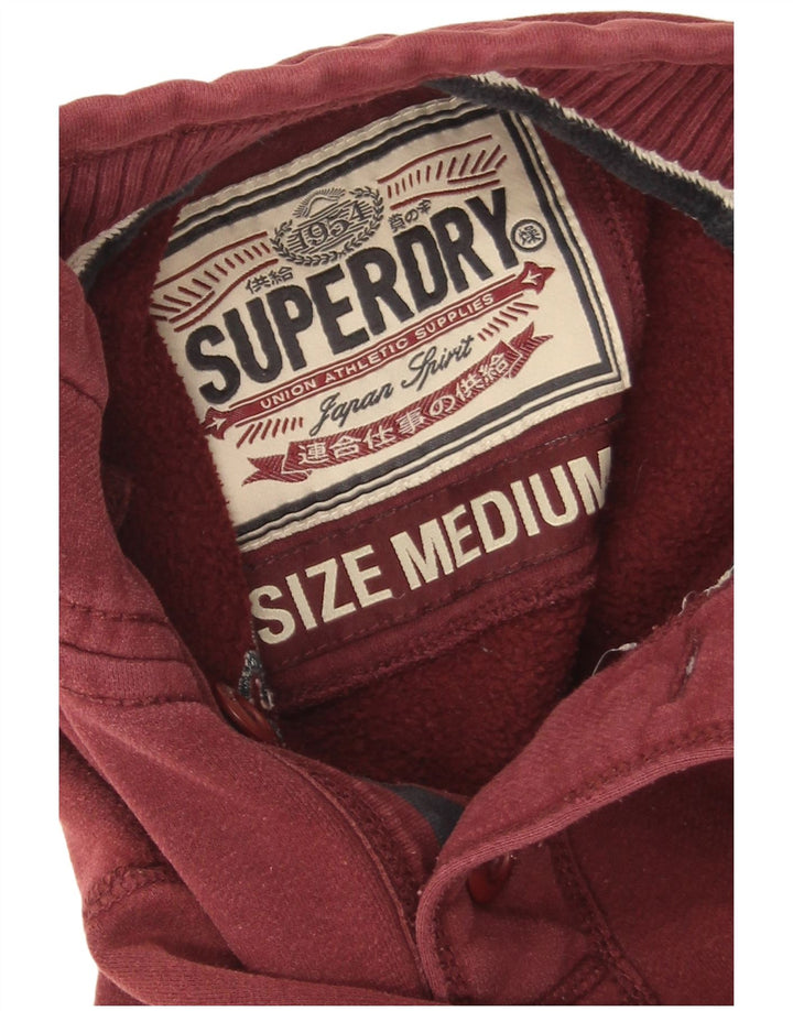 Męski sweter z kapturem Superdry, zapinany na guziki, bawełniany, średni bordowy kolor