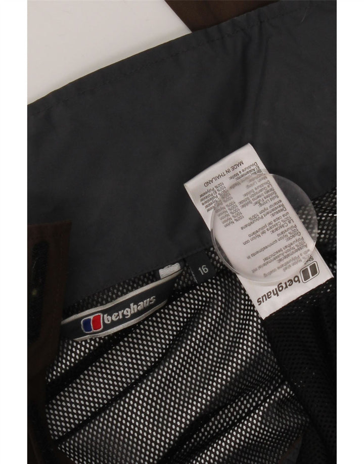 Damska kurtka przeciwdeszczowa z kapturem Berghaus UK 16, duża, brązowa, nylonowa