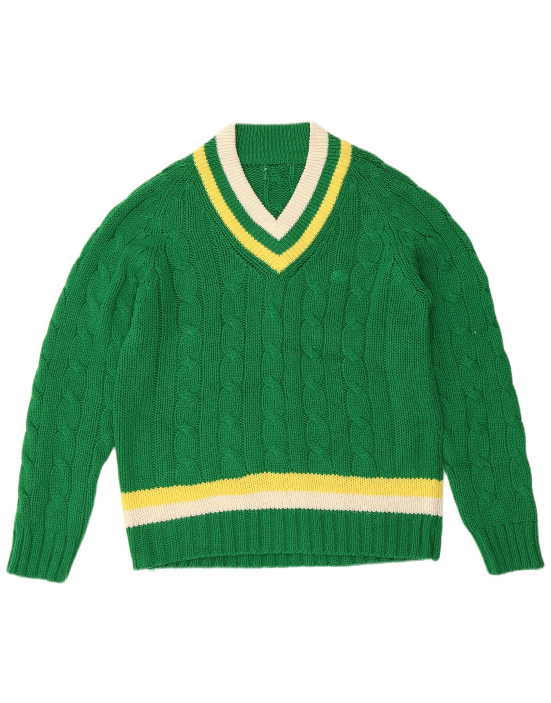 Sweter damski VINTAGE z dekoltem w kształcie litery V, UK 16, duże, zielone paski