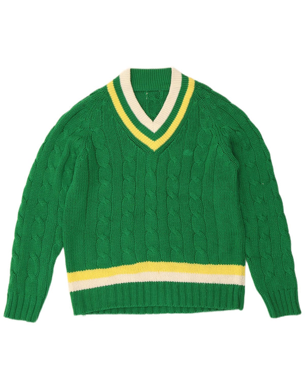 Sweter damski VINTAGE z dekoltem w kształcie litery V, UK 16, duże, zielone paski