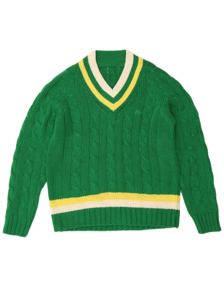 Sweter damski VINTAGE z dekoltem w kształcie litery V, UK 16, duże, zielone paski