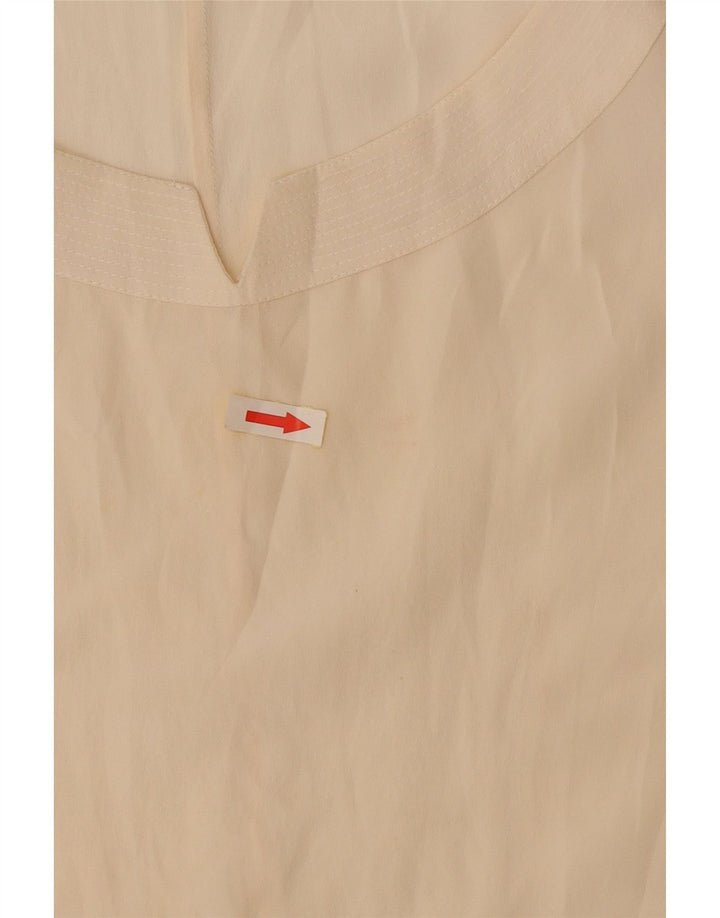 Vintage damska krótka bluzka bez rękawów Top UK 14, duży, złamany biały jedwab