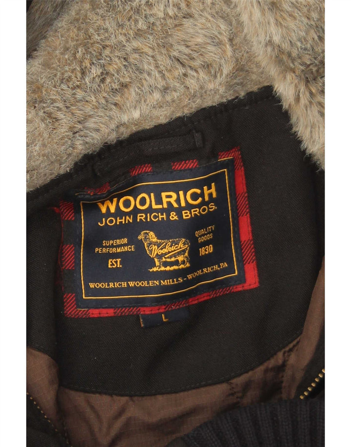 Męska wyściełana kurtka bomber z kapturem Woolrich UK 40, duża, czarna, poliamidowa