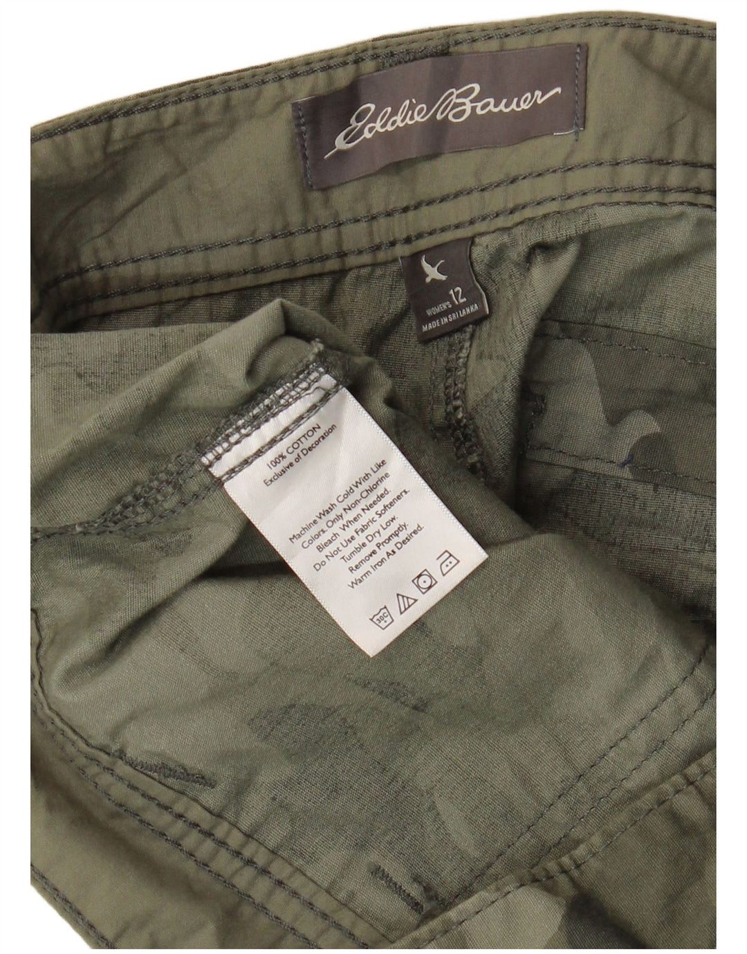 EDDIE BAUER Damskie spodenki Chino US 12 Large W36 Khaki, bawełna kamuflażowa