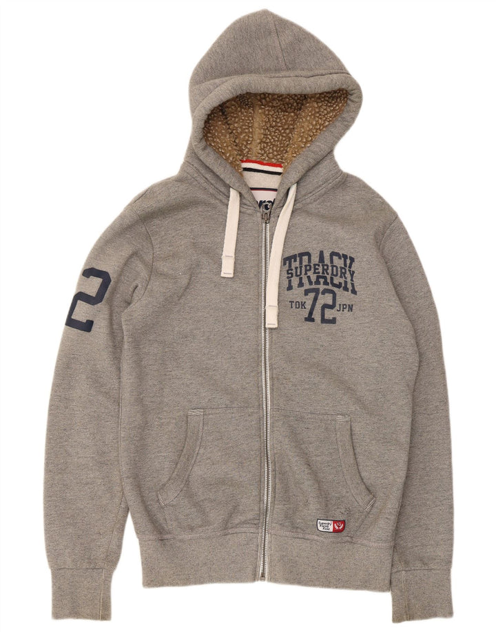 Męski sweter z kapturem i zamkiem błyskawicznym Superdry, duży, szary, bawełniany