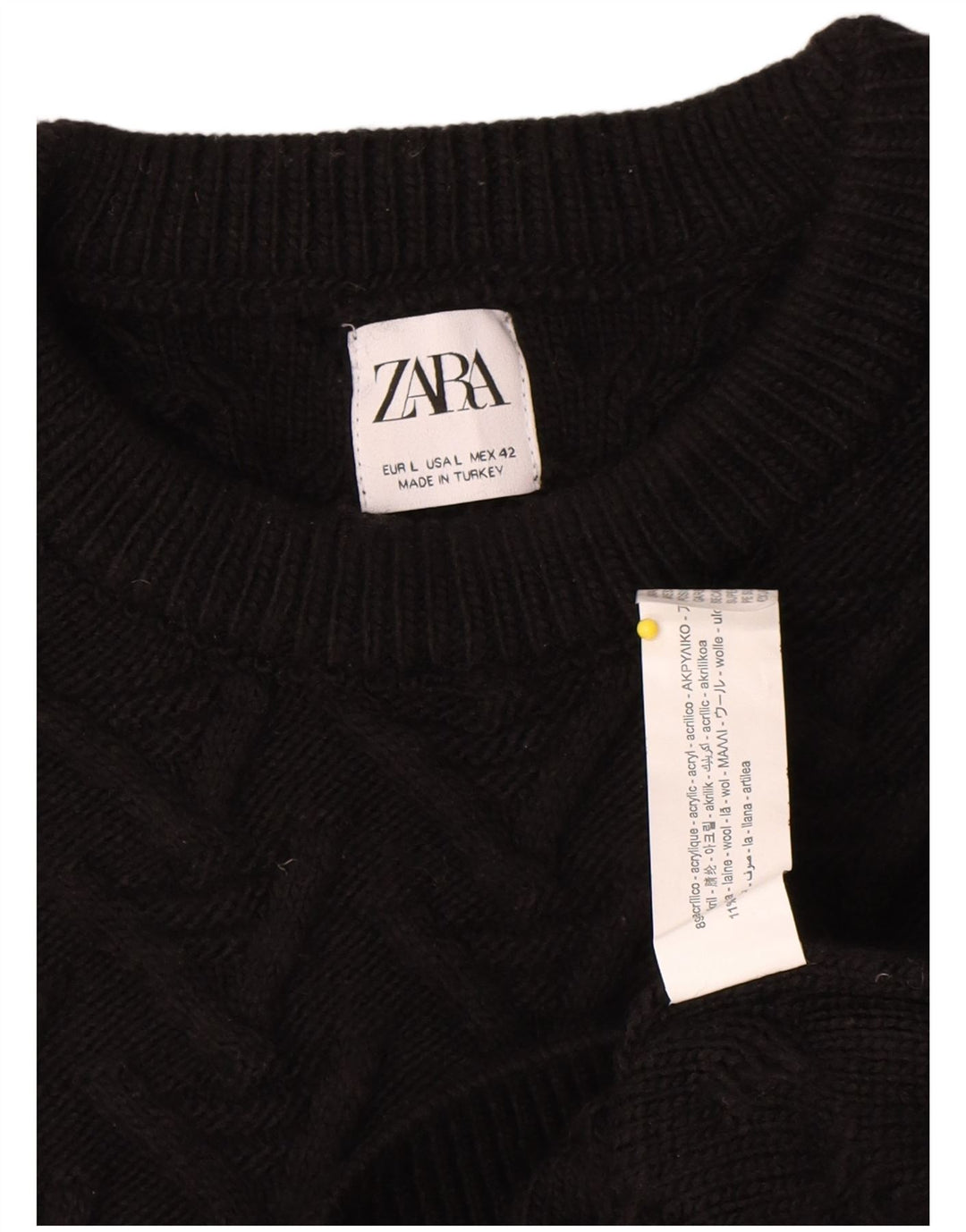 Zara Męski sweter z okrągłym dekoltem, duży, czarny akryl