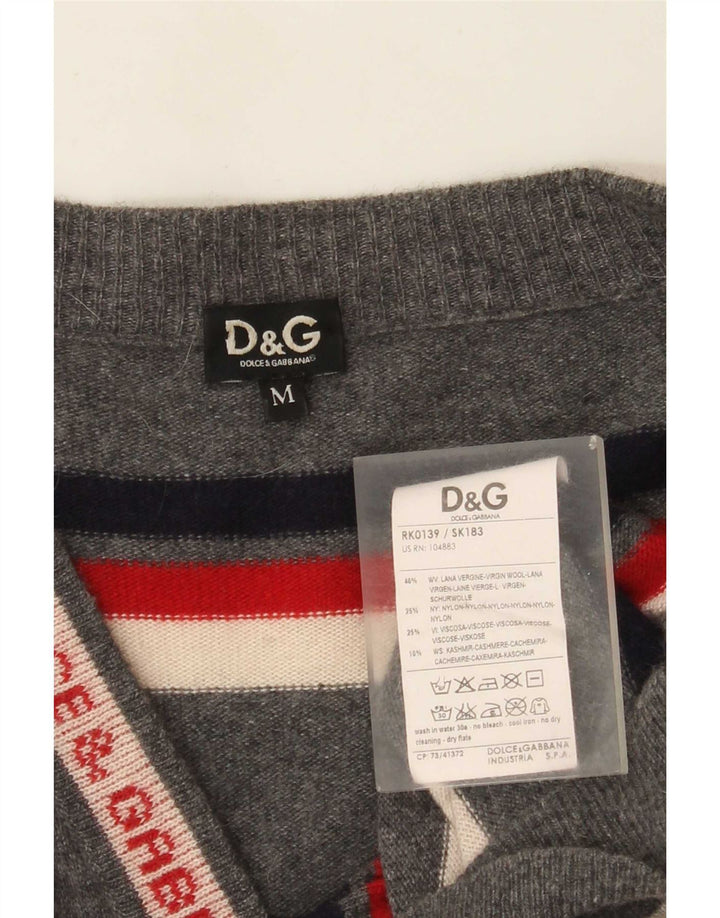 Męski sweter rozpinany z grafiką Dolce & Gabbana Średni szary wełniany w paski