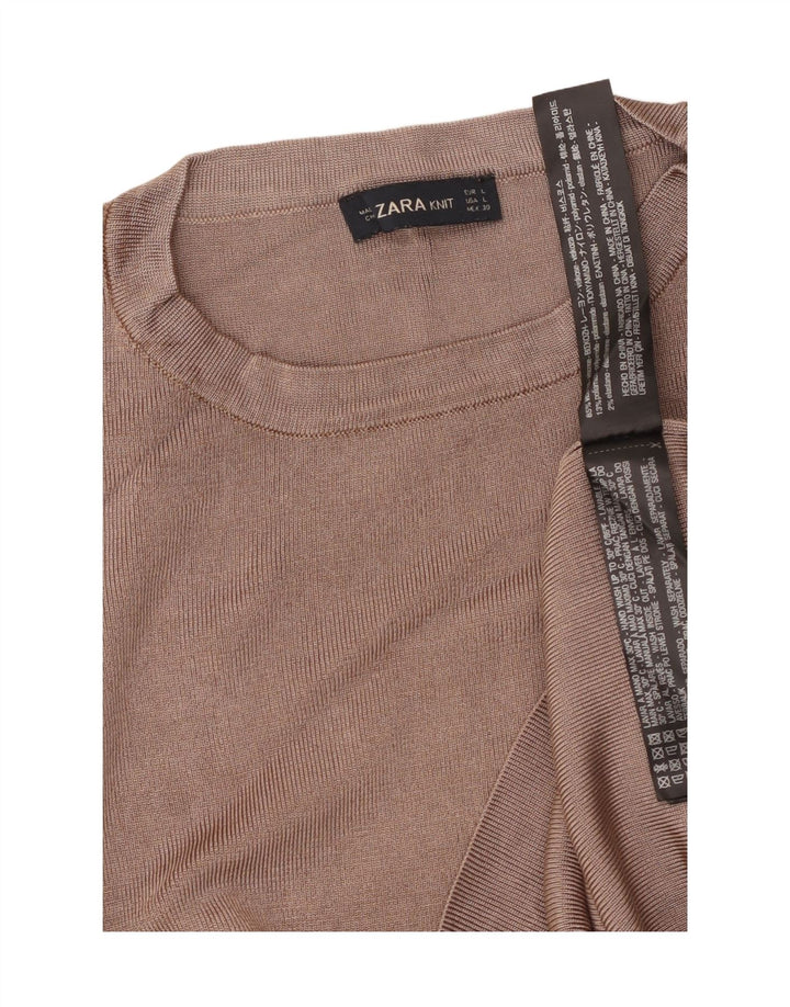 ZARA Womens T-Shirt Top UK 14 Large Brown Viscose