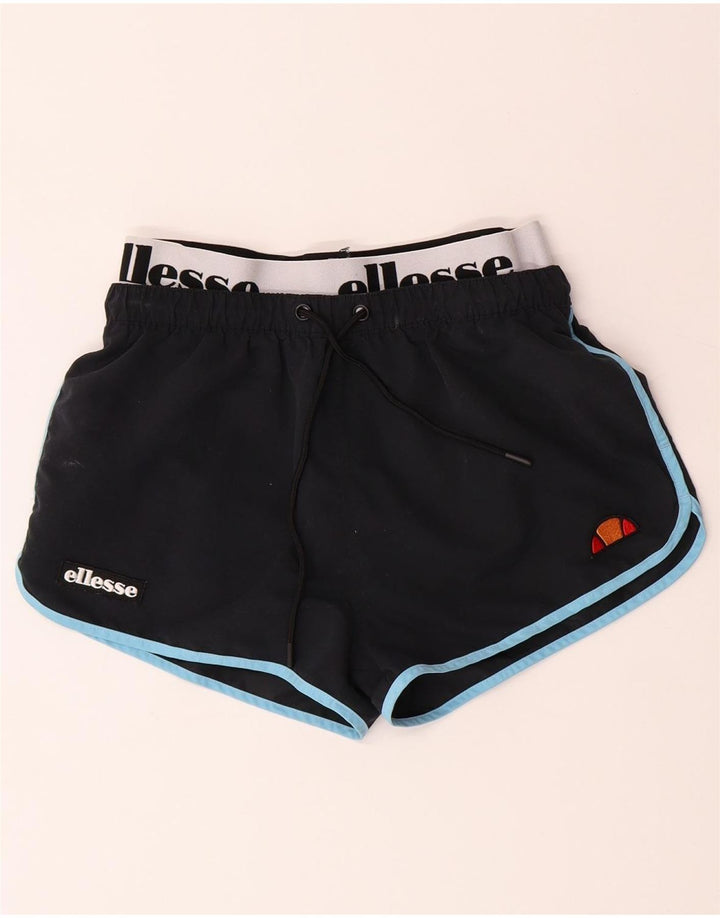 ELLESSE Womens Graphic Sport Shorts UK 8 Small  Navy Blue Polyester